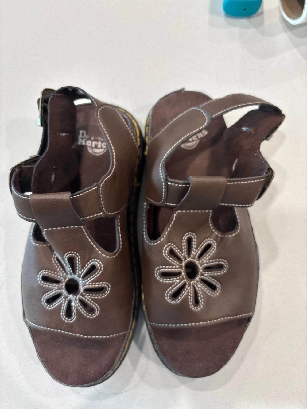 Dr. Martens Brown Leather Floral Cutout Slingback Sandals